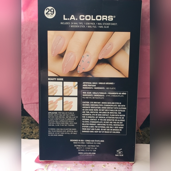 L.A. Colors Dream Artificial Manicure Nail 29 piece Set with Gems Pink & White - Picture 11 of 11